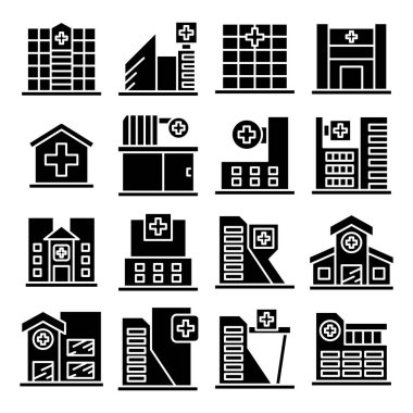 Hastane ve klinik simgeleri vektörü belirlendi