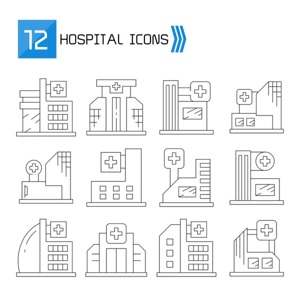 Hospital Clínica Iconos Delgada Línea Vector Conjunto — Vector de stock