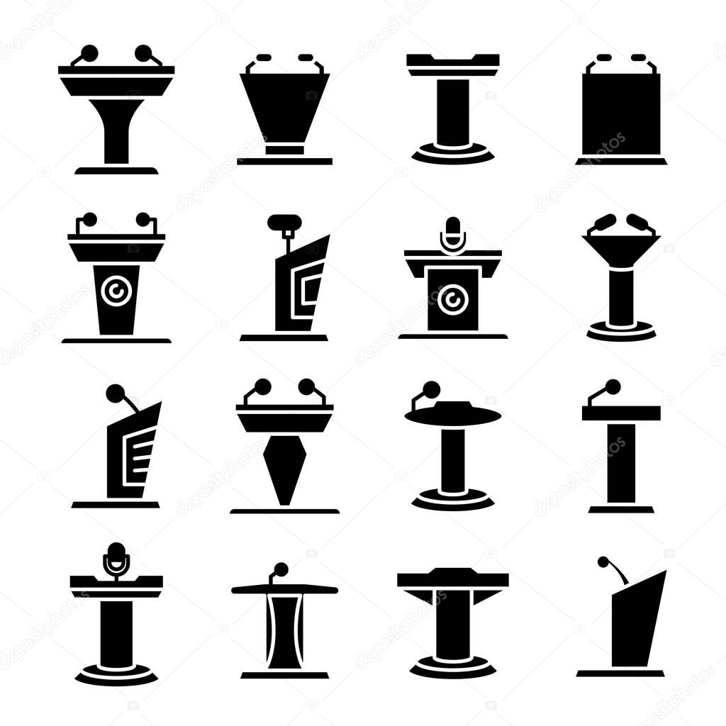 debate podium or stage stand icons set