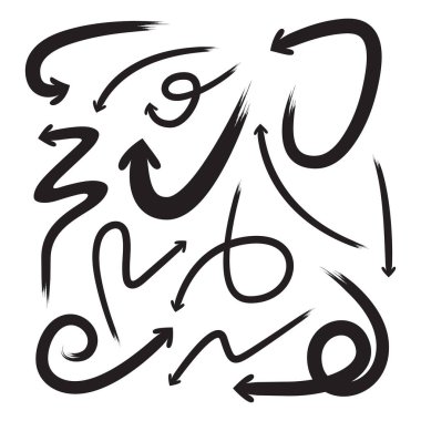 Beyaz arkaplanda el çizilmiş oklar izole edildi