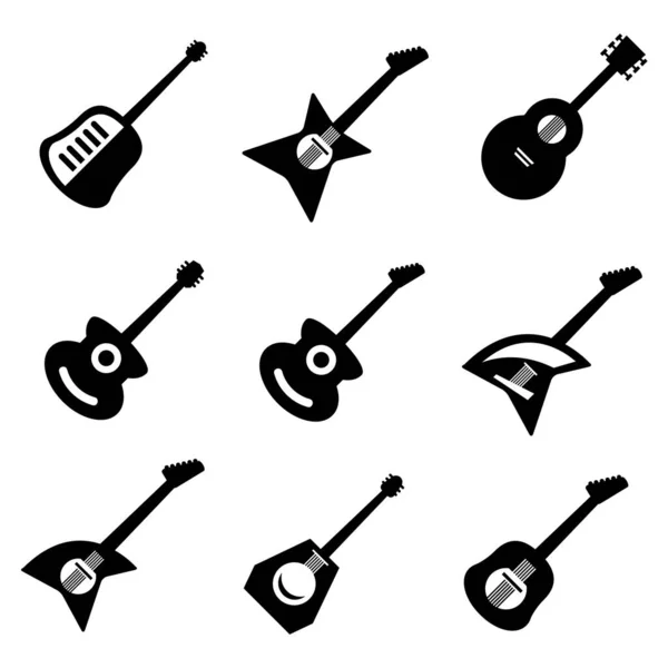 Ícones Guitarra Conjunto Silhuetas Vetoriais — Vetor de Stock