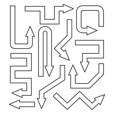 Beyaz arkaplan vektöründe çizgi ok işaretleri koleksiyonu