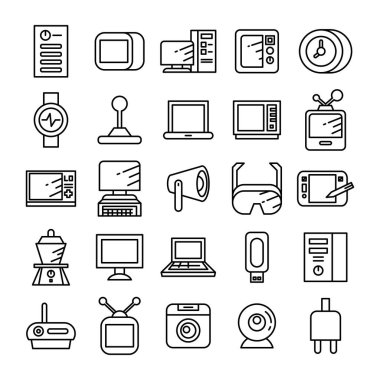 elektronik aygıt ve uygulama simgeleri satır tasarımı