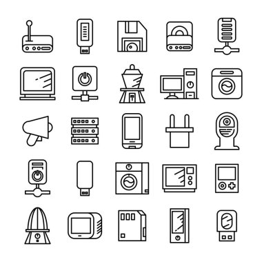 elektronik aygıt ve uygulama simgeleri satır tasarımı