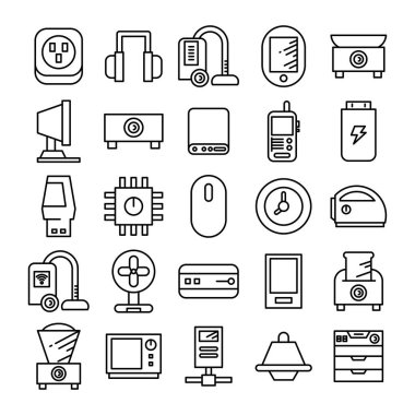 elektronik aygıt ve uygulama simgeleri satır tasarımı