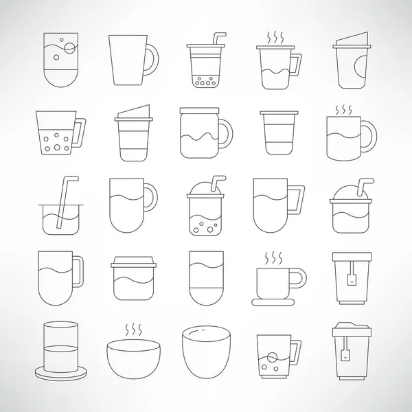 咖啡杯 茶杯图标线设置 — 图库矢量图片