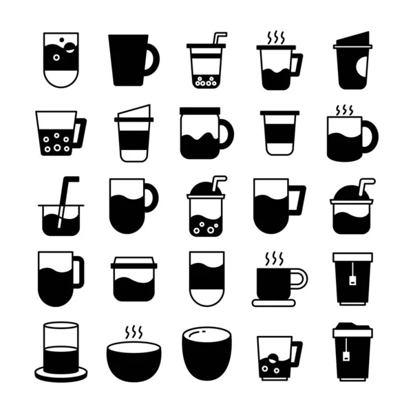 Getränkebecher Tee Und Kaffeesymbole Set — Stockvektor