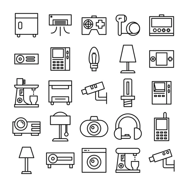 Diseño Línea Conjunto Iconos Dispositivos Aparatos Electrónicos — Vector de stock