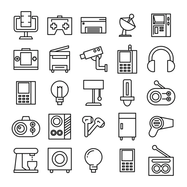 Diseño Línea Conjunto Iconos Dispositivos Aparatos Electrónicos — Vector de stock