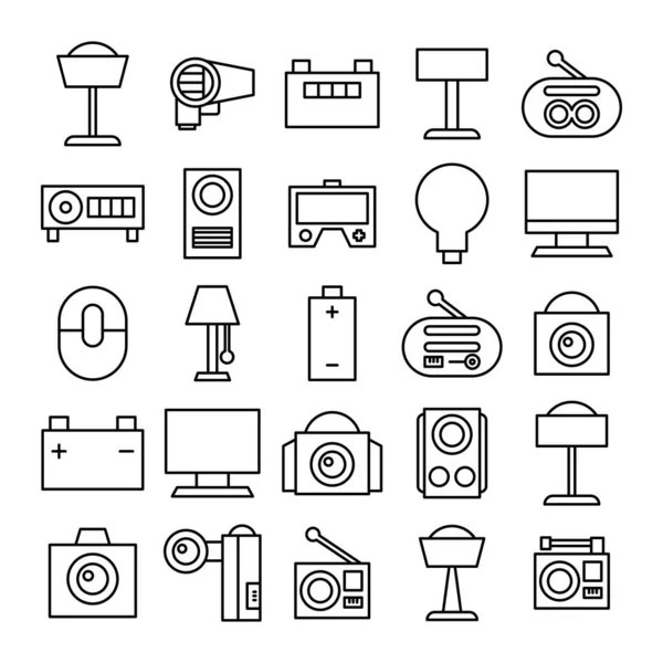 Diseño Línea Conjunto Iconos Dispositivos Aparatos Electrónicos — Vector de stock