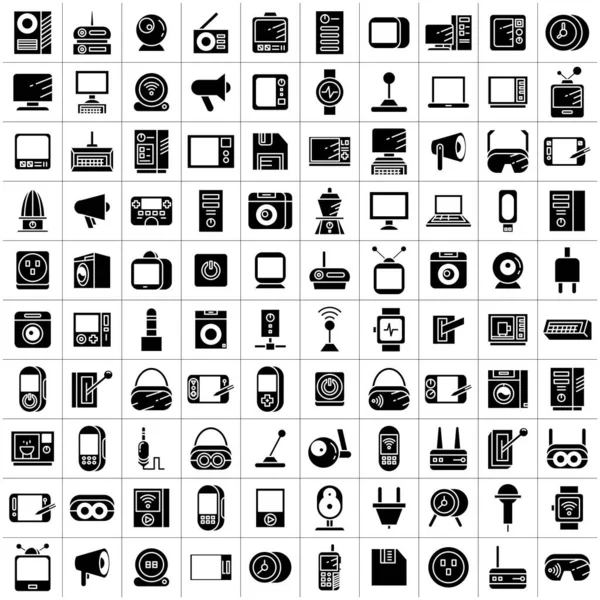 Gran Conjunto Dispositivos Electrónicos Iconos Electrodomésticos — Vector de stock