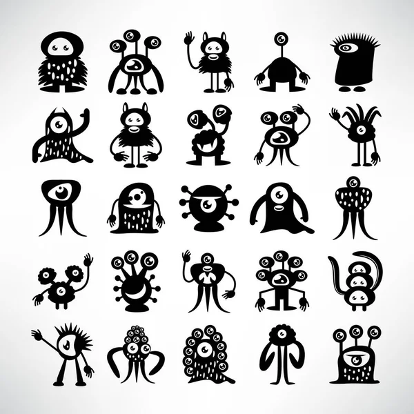 Lustige Monster Symbole Zeichen Vektor Set — Stockvektor