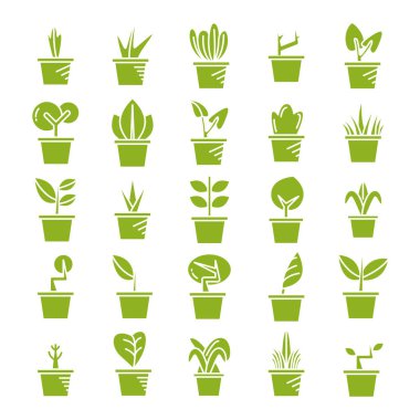 yeşil saksı bitki simgeleri vektör belirledi