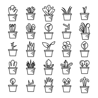 saksı ve ağaç simgelerinde bitki 