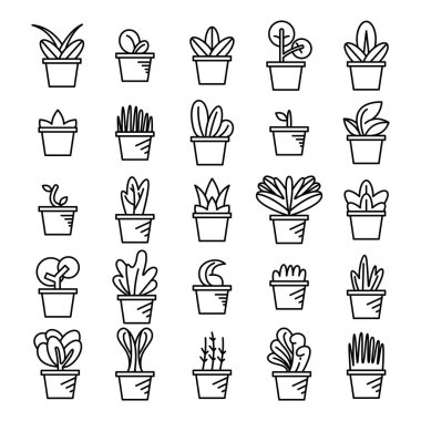 saksı ve ağaç simgelerinde bitki 