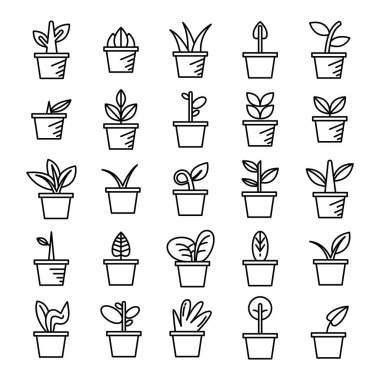 saksı ve ağaç simgelerinde bitki 