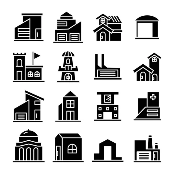 Set Building Tower City Icons Vector — Stock Vector