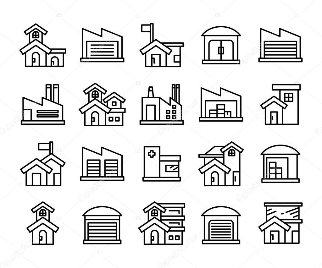 building icons line vector set