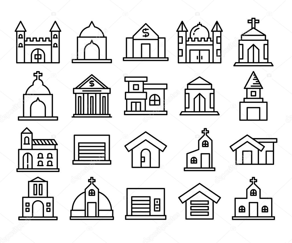 building icons line vector set