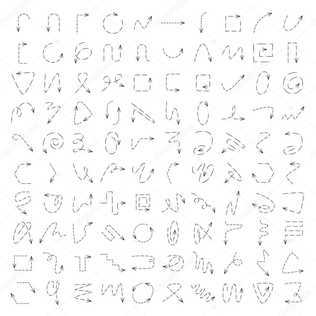 vector set of dashed line arrow icons