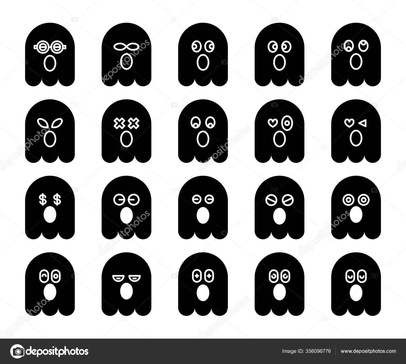 Cute Black Ghost Emoji Emoticon Icons Set Stock Vector Image by