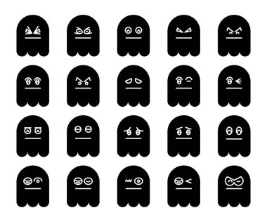 Şirin siyah hayalet emojisi, simge simgeleri ayarlandı