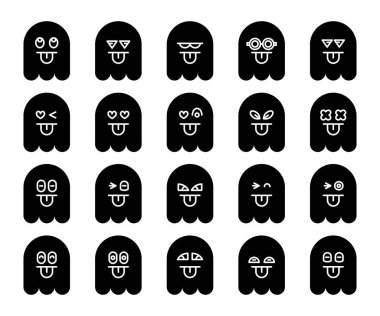 Şirin siyah hayalet emojisi, simge simgeleri ayarlandı