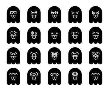 Şirin siyah hayalet emojisi, simge simgeleri ayarlandı