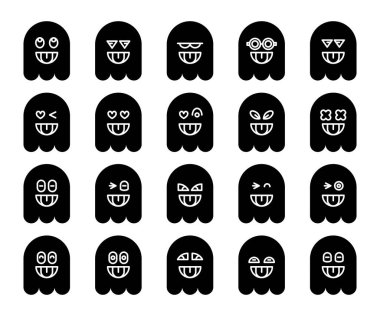 Şirin siyah hayalet emojisi, simge simgeleri ayarlandı