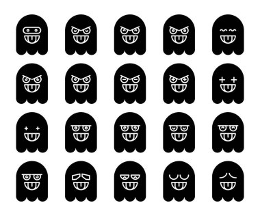 Şirin siyah hayalet emojisi, simge simgeleri ayarlandı