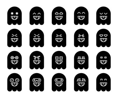 Şirin siyah hayalet emojisi, simge simgeleri ayarlandı