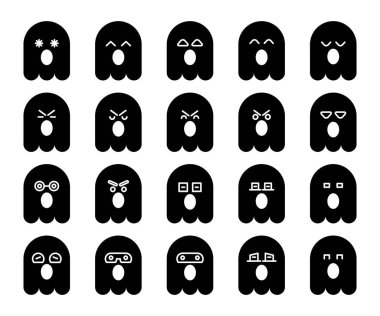 Şirin siyah hayalet emojisi, simge simgeleri ayarlandı