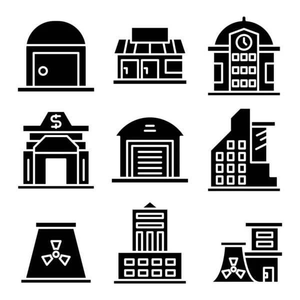 Gebouw Toren Stad Iconen Vector — Stockvector