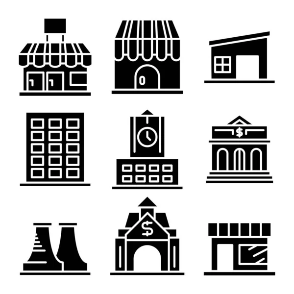 Gebouw Toren Stad Iconen Vector — Stockvector