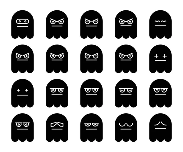 Emoji Fantasma Negro Lindo Emoticonos Conjunto Iconos — Vector de stock