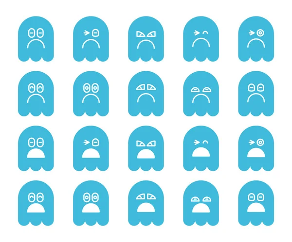 Emoji Hantu Lucu Biru Ikon Emoticon Ditetapkan - Stok Vektor