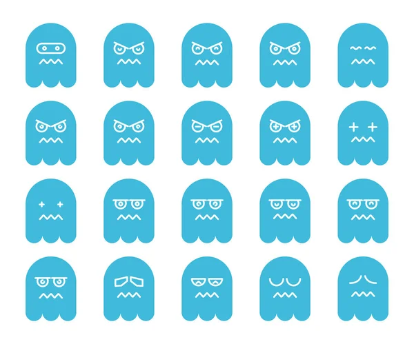 蓝色可爱的鬼魂情调 情感图标设置 — 图库矢量图片