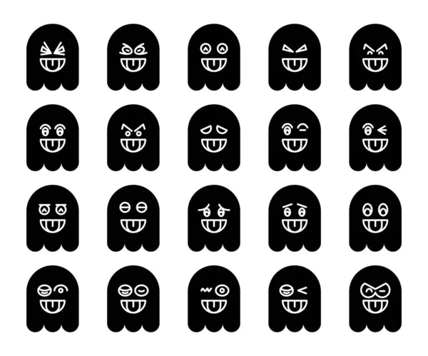 Schattig Zwart Spook Emoji Emoticon Pictogrammen Ingesteld — Stockvector