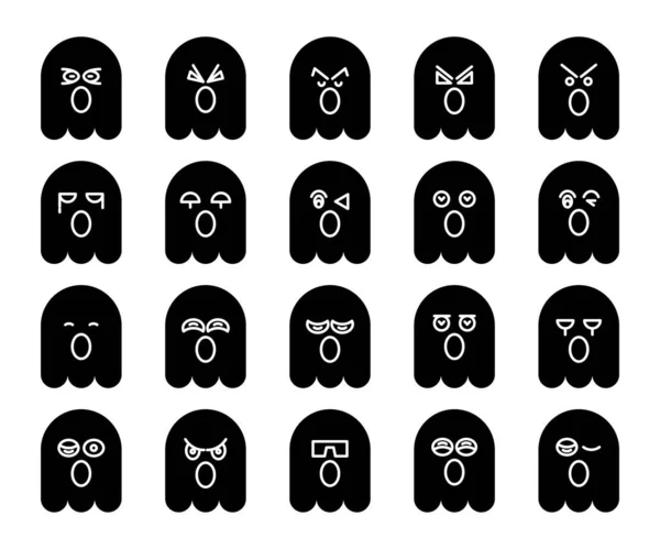 Emoji Fantasma Negro Lindo Emoticonos Conjunto Iconos — Vector de stock