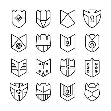 shield, badge and insignia icons set line design clipart