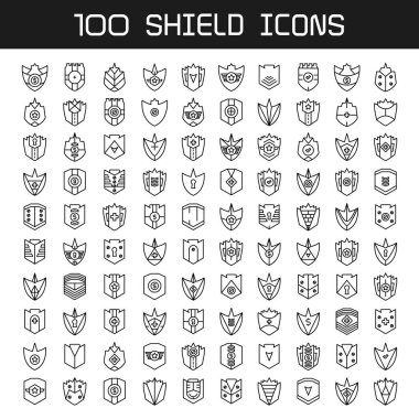 Büyük bir kalkan, rozet ve simge seti.