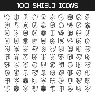 Büyük bir kalkan, rozet ve simge seti.