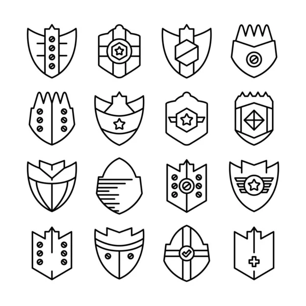 Shield Badge Insignia Icons Set Line Design — Stock Vector