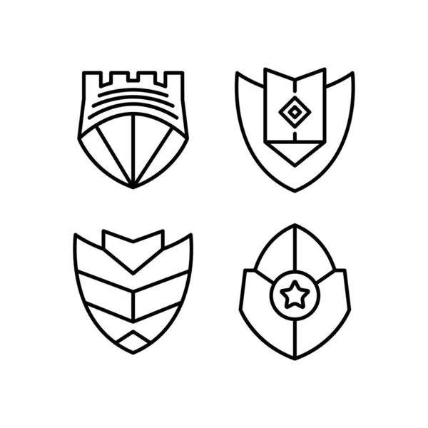 Shield Badge Insignia Icons Set Line Design — Stock Vector
