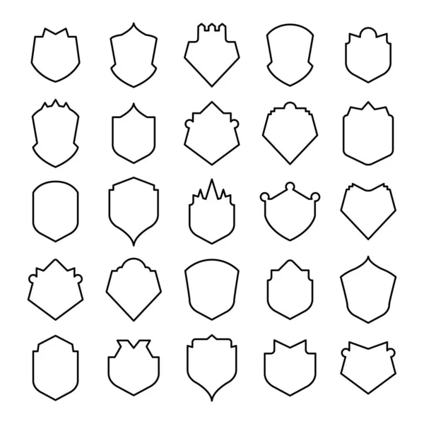 Щит Значок Значки Знаків Встановлюють Лінійний Дизайн — стоковий вектор