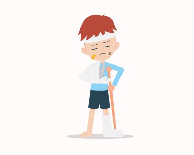 Düz Çocuk yaralanmış. Yaralanmış, kolu kırılmış, bacağı kırılmış, kafası zarar görmüş.