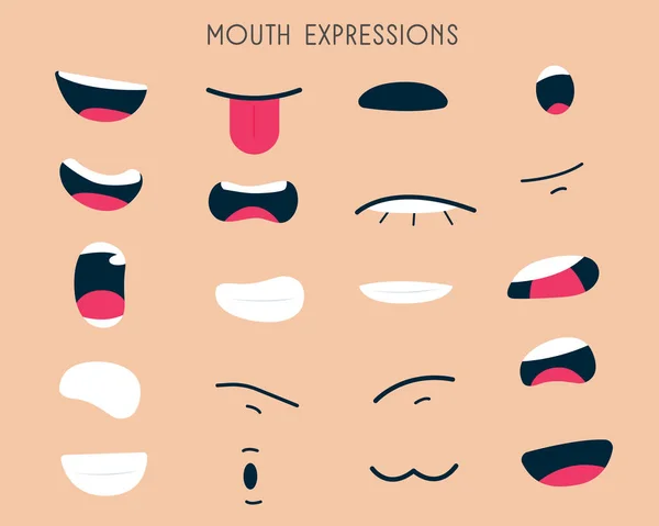 Mouth Expressions Set Duygularını Ifade Etmeye Yardımcı Olur — Stok Vektör