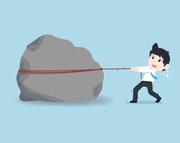 Business Man Tratando Tirar Una Piedra Gigante Como Fuera Problema — Vector de stock