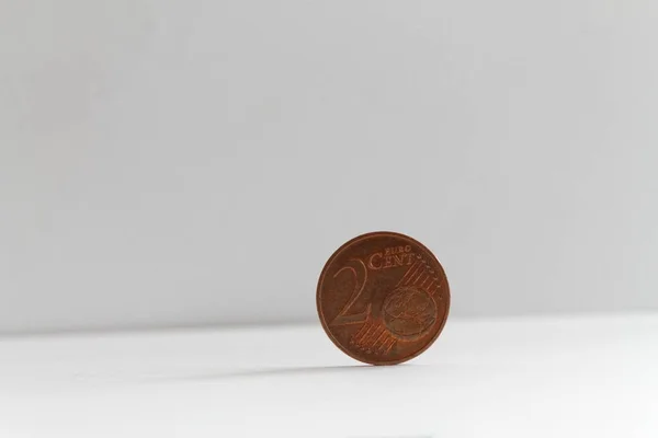 One euro coin on isolated white background Denomination is 2 euro cents — Stock Photo, Image