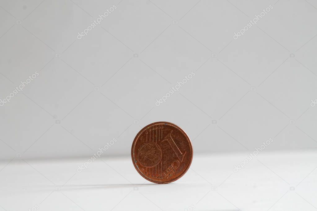 One euro coin on isolated white background Denomination is 1 euro cent